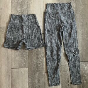P'tula Gray Ribbed Leggings and Bike Shorts Set